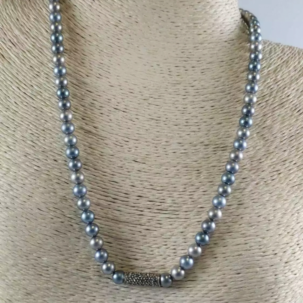 Vtg Carolee Tahitian Pearl Sterling Silver Necklace 18.5